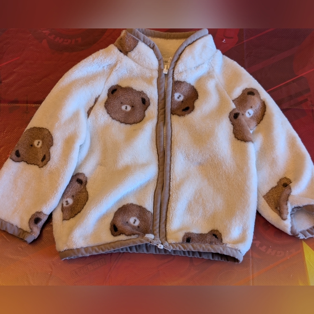 Cute Bear Print Fleece Zip Up/ Like New/ 6-9 Months